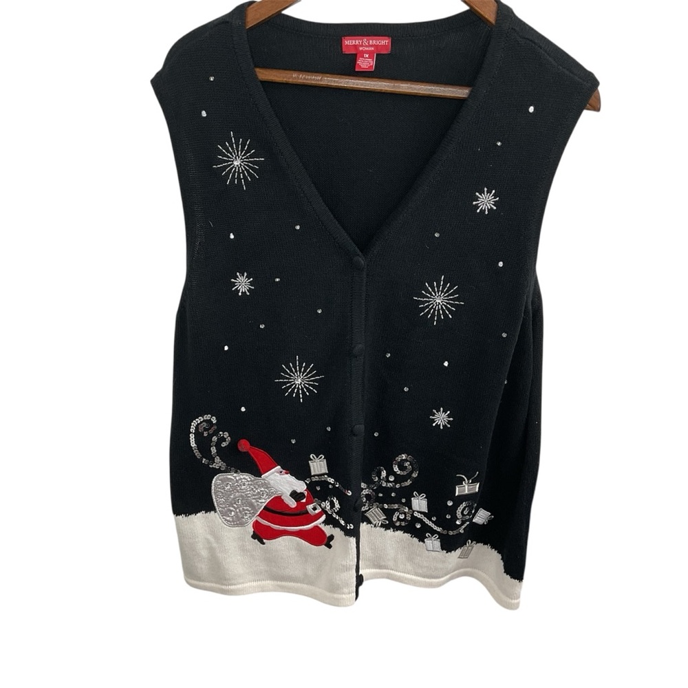 Vintage Merry and Bright Christmas sweater featuring Santa Clause size 1x